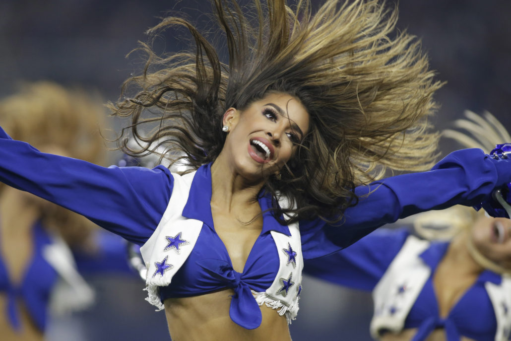 Aug 26, 2018; Arlington, TX, USA; Dallas Cowboys cheerleader performs during a timeout in the game against the Arizona Cardinals at AT&T Stadium. Mandatory Credit: Tim Heitman-USA TODAY Sports